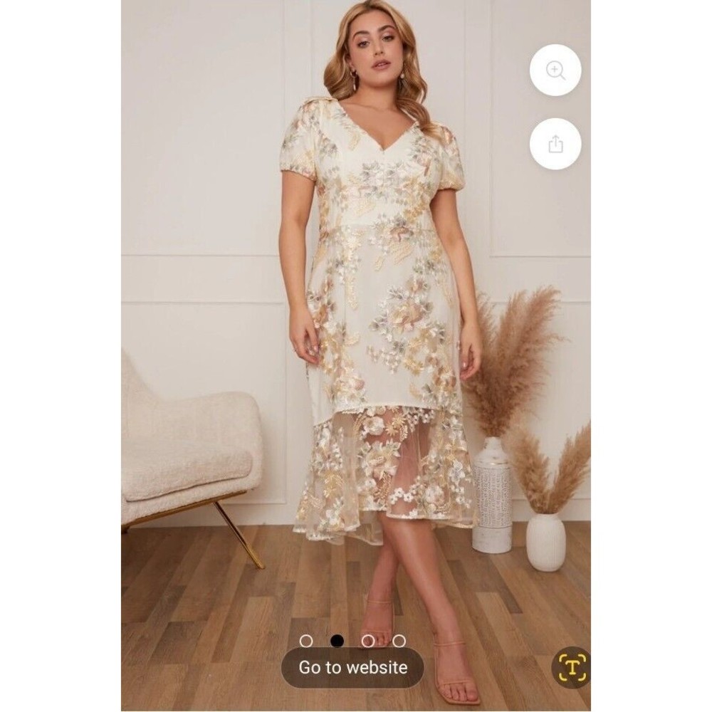 NWT Chi Chi London - Size 22 Embroidered Short Sleeve Midi Dress Yellow
